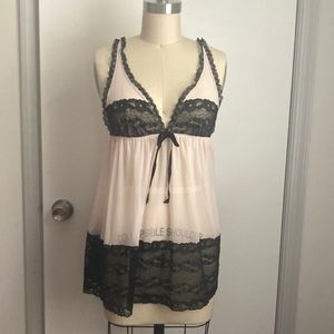 Sheer Pale Pink Babydoll with Black Lace